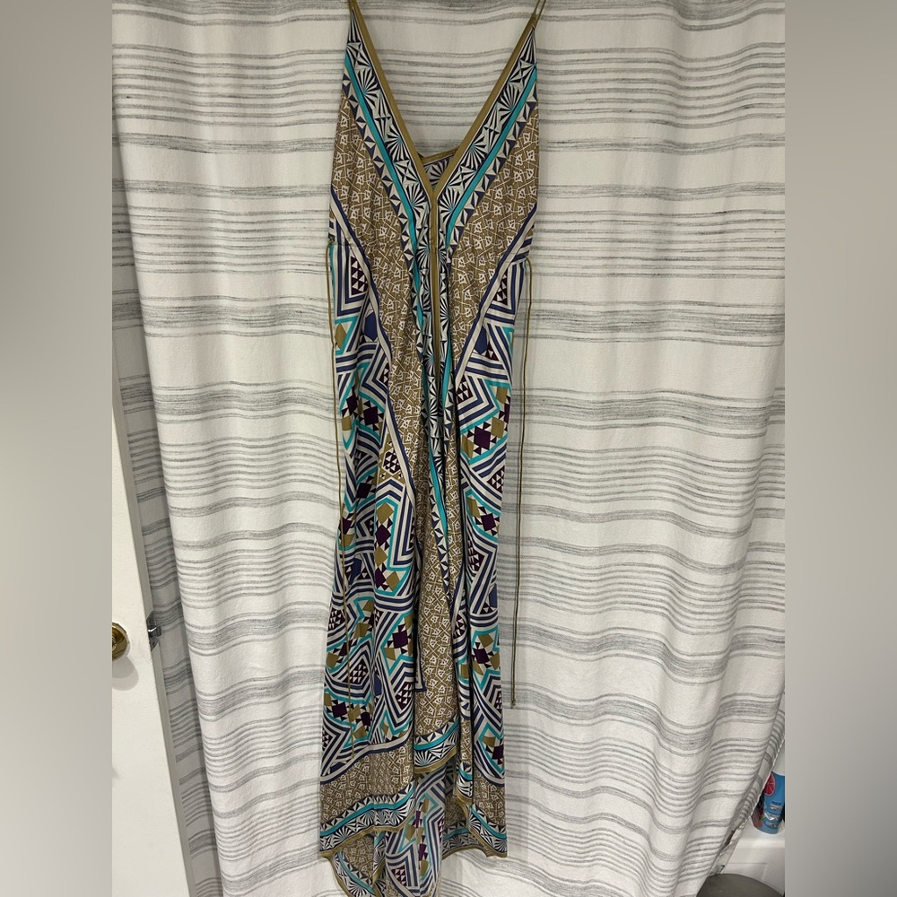 Nicole Miller Blue and Brown Geometric Dress